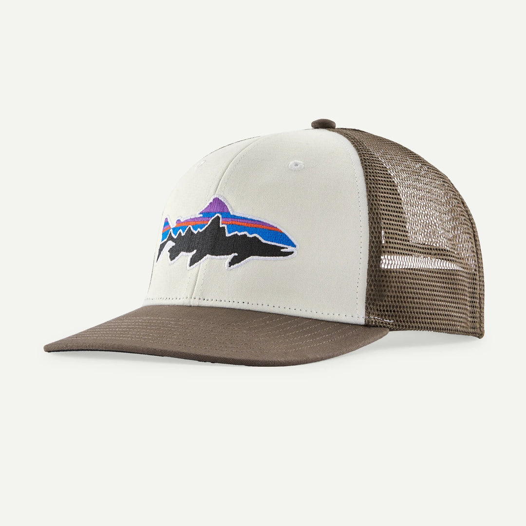 Patagonia Fitz Roy Trout Trucker Hat - White w/Marlow Brown