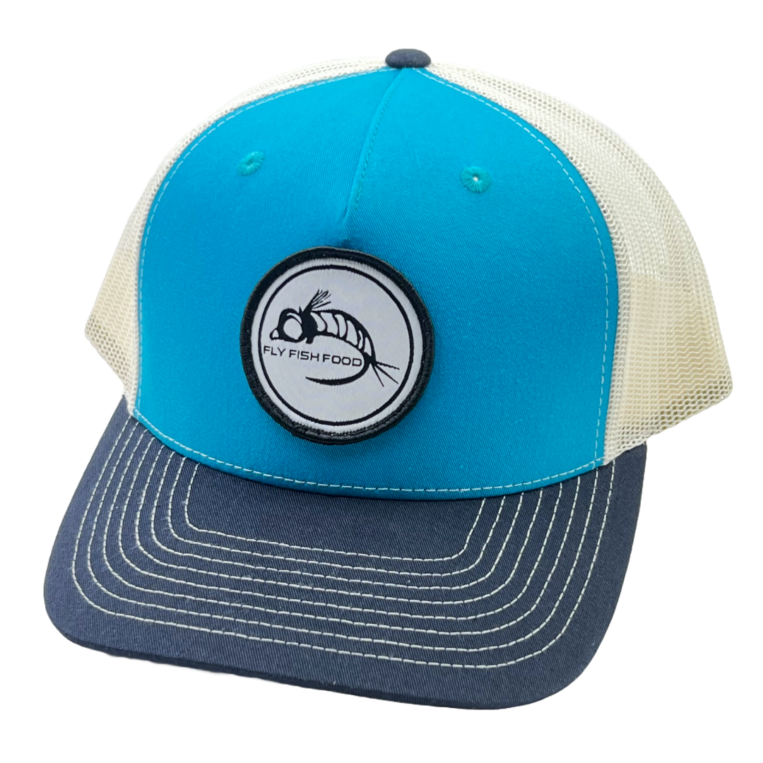Fly Fish Food Logo Hat - Turquoise & Blue White Stitching