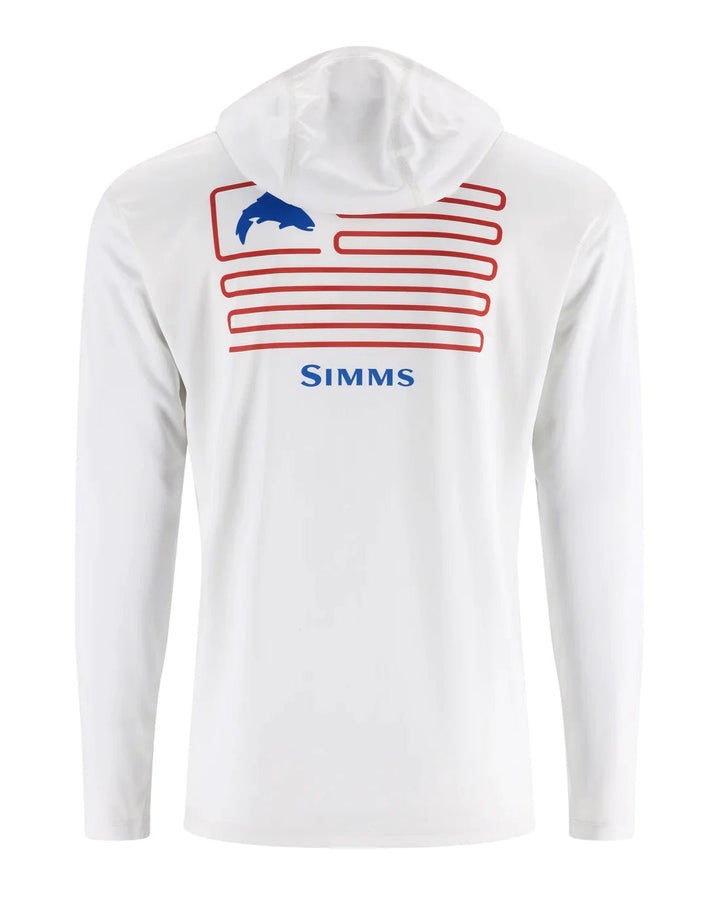 Simms Men's Tech Hoody Fly Fish Food Logo - Artist Series - White/Trout Flag - Apparel - Fly Fish Food