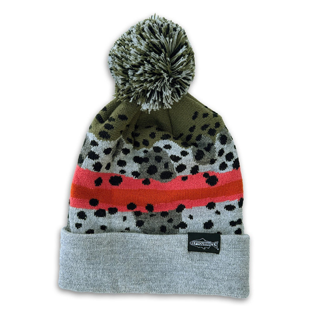RepYourWater Knit Hat, Merino Blend, Pom Pom, Rainbow Trout Skin 2.0
