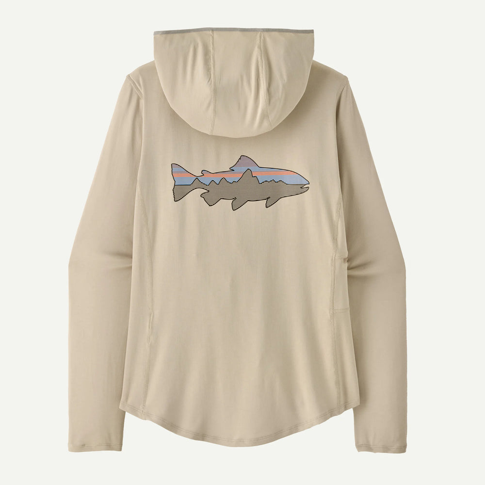 Patagonia - W's Tropic Comfort Natural Graphic Sun Hoody - Fitz Roy Trout: Pumice - Apparel - Fly Fish Food