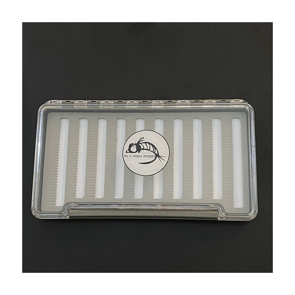 FLY FISH FOOD LOGO FLY BOX, CLEAR SINGLE SIDED - X - LARGE WITH DRY FLY FOAM - Fly Boxes - Fly Fish Food