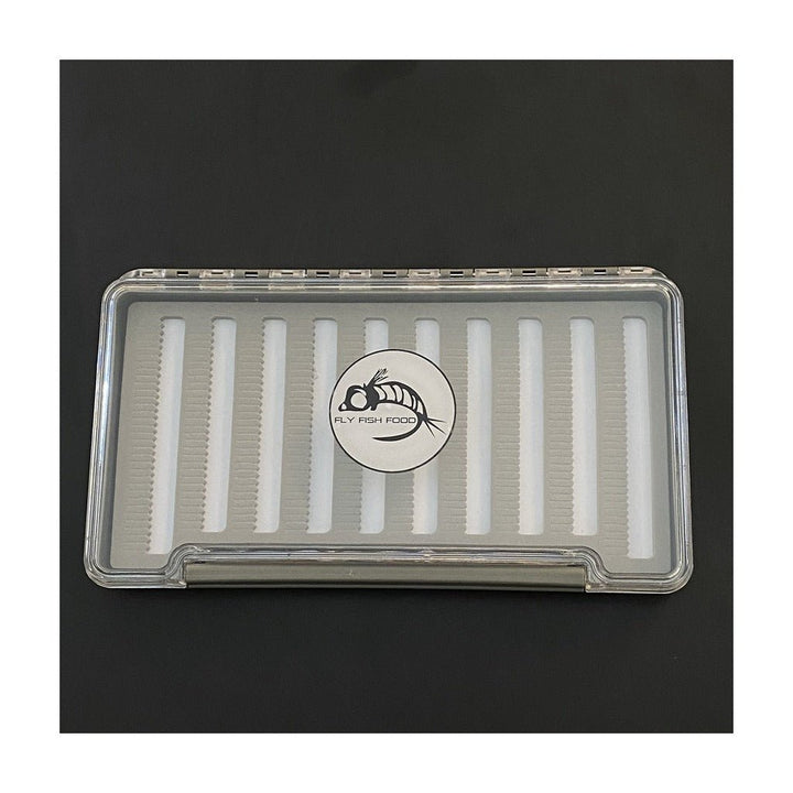 FLY FISH FOOD LOGO FLY BOX, CLEAR SINGLE SIDED - X - LARGE WITH DRY FLY FOAM - Fly Boxes - Fly Fish Food