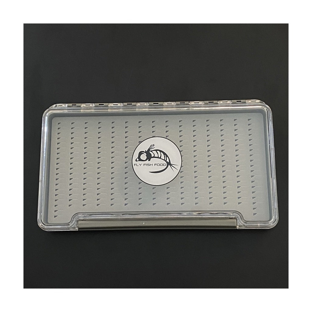 FLY FISH FOOD LOGO FLY BOX, CLEAR SINGLE SIDED - X - LARGE WITH EASY GRIP FOAM - Fly Boxes - Fly Fish Food