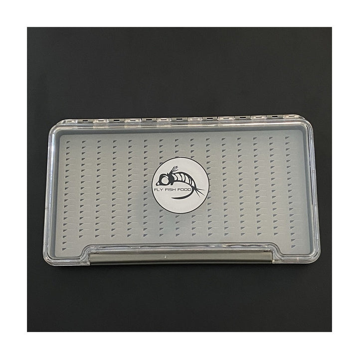 FLY FISH FOOD LOGO FLY BOX, CLEAR SINGLE SIDED - X - LARGE WITH EASY GRIP FOAM - Fly Boxes - Fly Fish Food