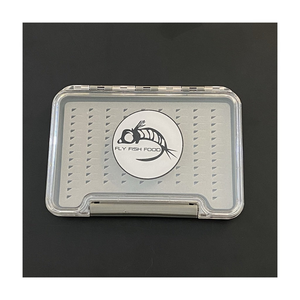 FLY FISH FOOD LOGO FLY BOX, CLEAR SINGLE SIDED - SMALL W/ EASY GRIP FOAM - Fly Boxes - Fly Fish Food