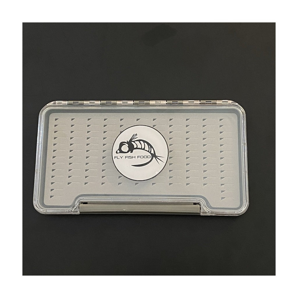 FLY FISH FOOD LOGO FLY BOX, CLEAR SINGLE SIDED - LARGE WITH EASY GRIP FOAM - Fly Boxes - Fly Fish Food
