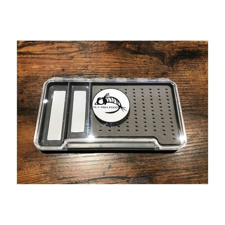Fly Fish Food Logo Fly Box, Clear Single Sided with 2 Magnetic Compartments - Large - Fly Boxes - Fly Fish Food