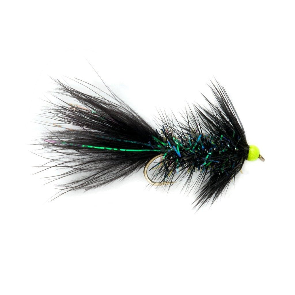 Shimmer Bugger - Black & Chartreuse Bead - Flies - Fly Fish Food