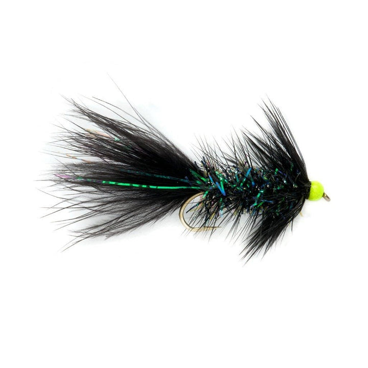 Shimmer Bugger - Black & Chartreuse Bead - Flies - Fly Fish Food