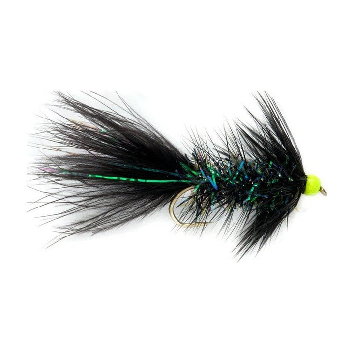 Shimmer Bugger - Black & Chartreuse Bead - Flies - Fly Fish Food