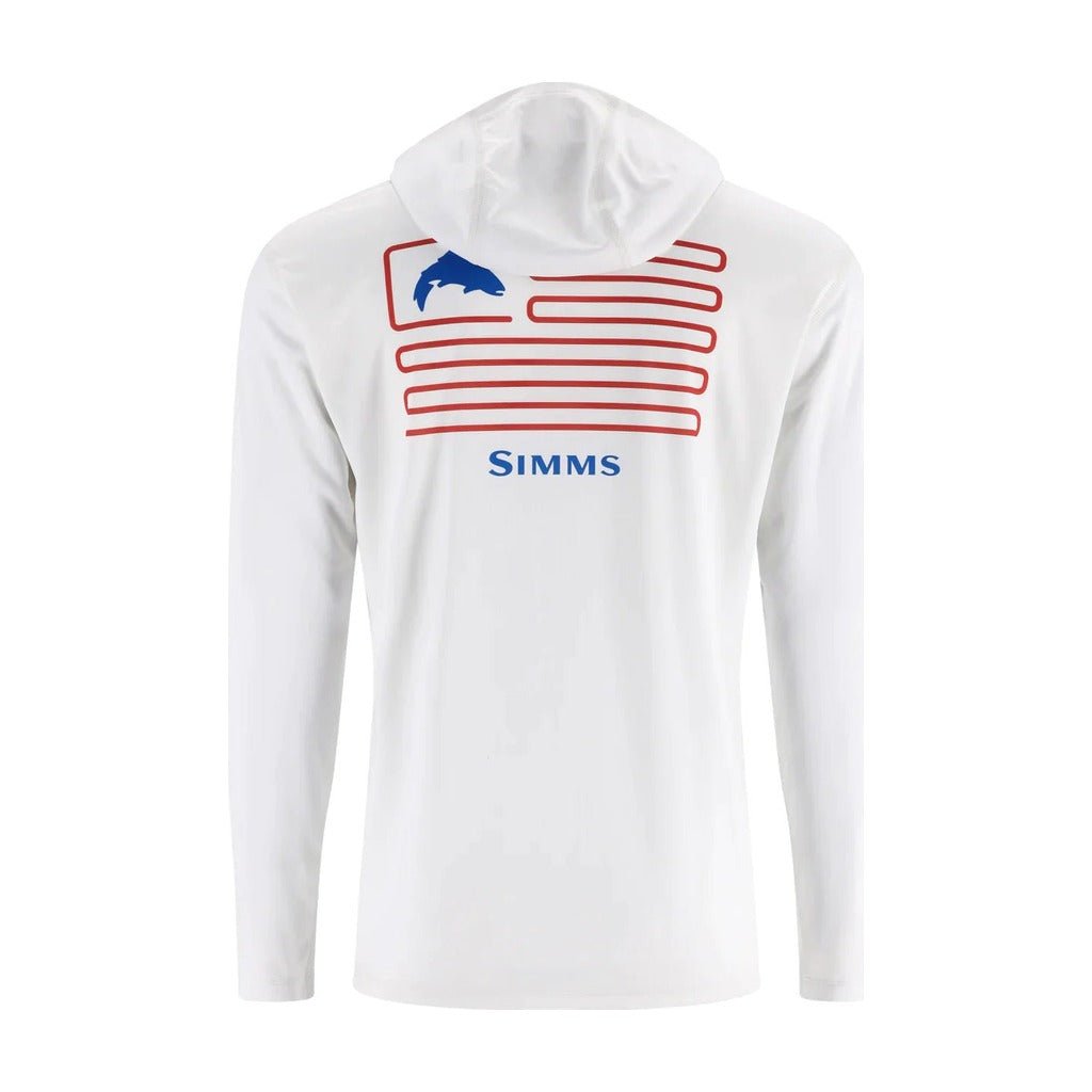 Simms Men's Tech Hoody Fly Fish Food Logo - Artist Series - White/Trout Flag - Apparel - Fly Fish Food