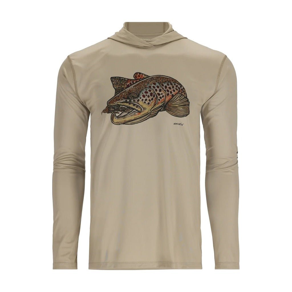 Simms Men's Tech Hoody - Artist Series - Stone/Brown Trout FFF Logo - Apparel - Fly Fish Food