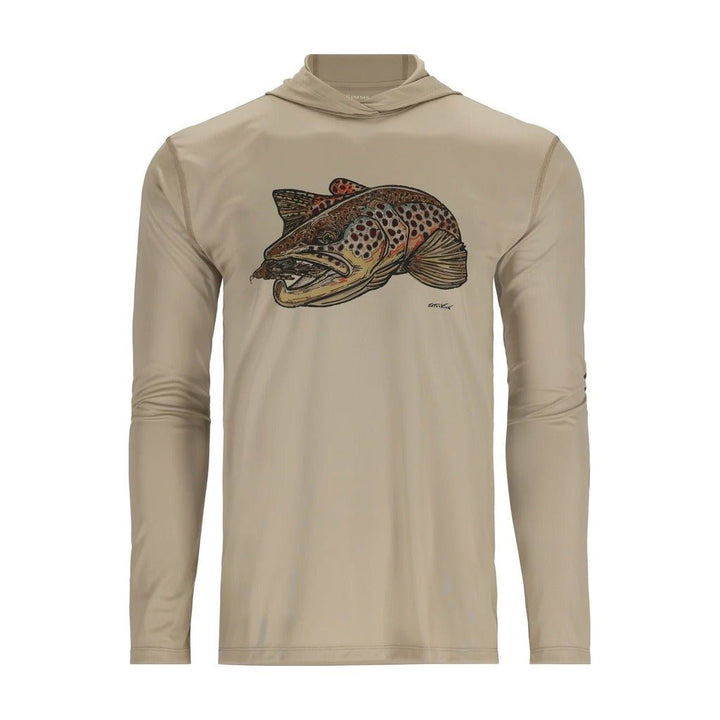 Simms Men's Tech Hoody - Artist Series - Stone/Brown Trout FFF Logo - Apparel - Fly Fish Food