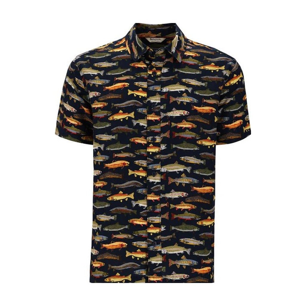 Simms Men's Tailout SS Shirt - Natural - Trout Parade - Apparel - Fly Fish Food