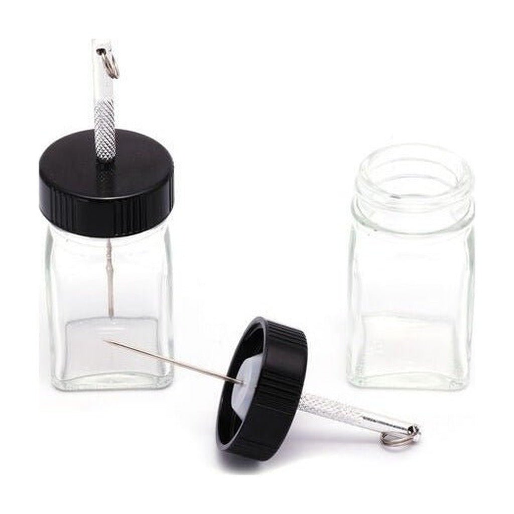 Hareline Empty Glass 1oz Glue Jar with Applicator Bodkin - UV Resin & Adhesives - Fly Fish Food