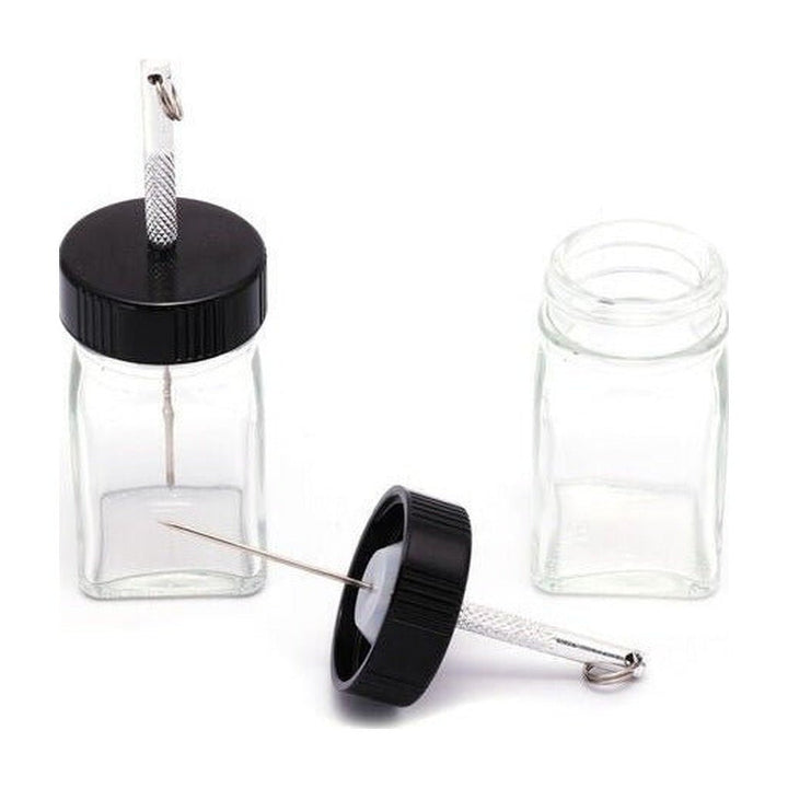 Hareline Empty Glass 1oz Glue Jar with Applicator Bodkin - UV Resin & Adhesives - Fly Fish Food