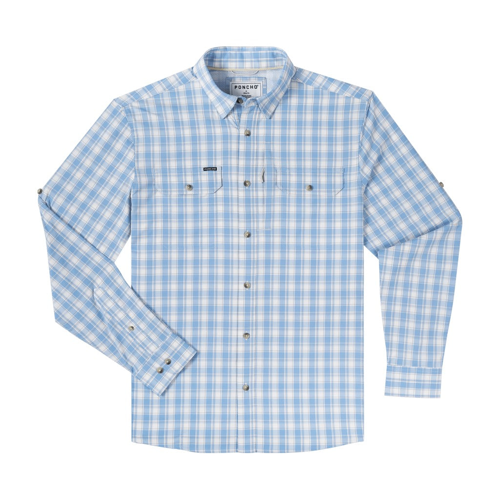 Poncho - The Snake River - Baby Blue and White Plaid
