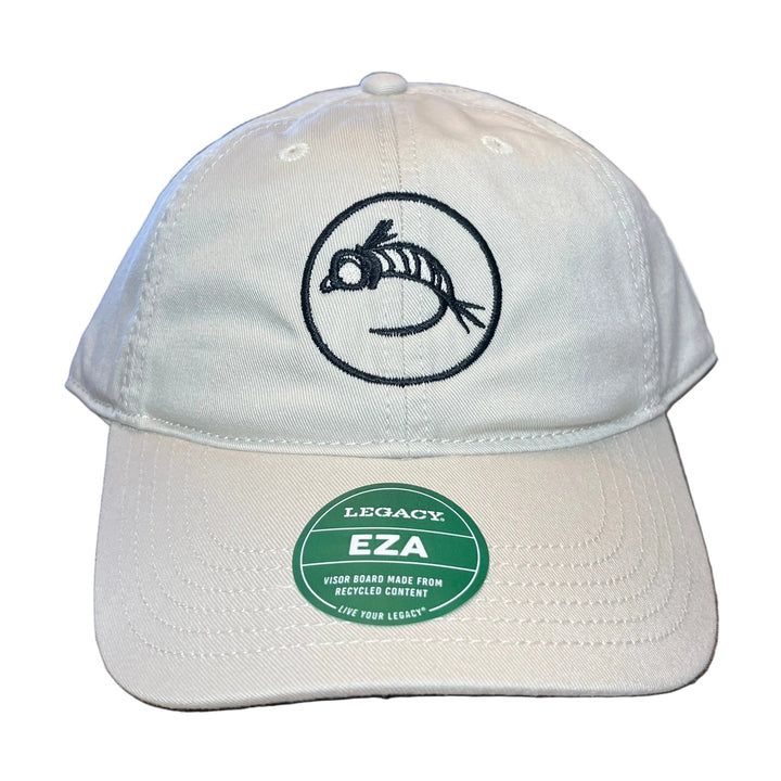 Fly Fish Food 6 panel logo hat in cream, front view with embroidered fly logo and Legacy EZA visor tag