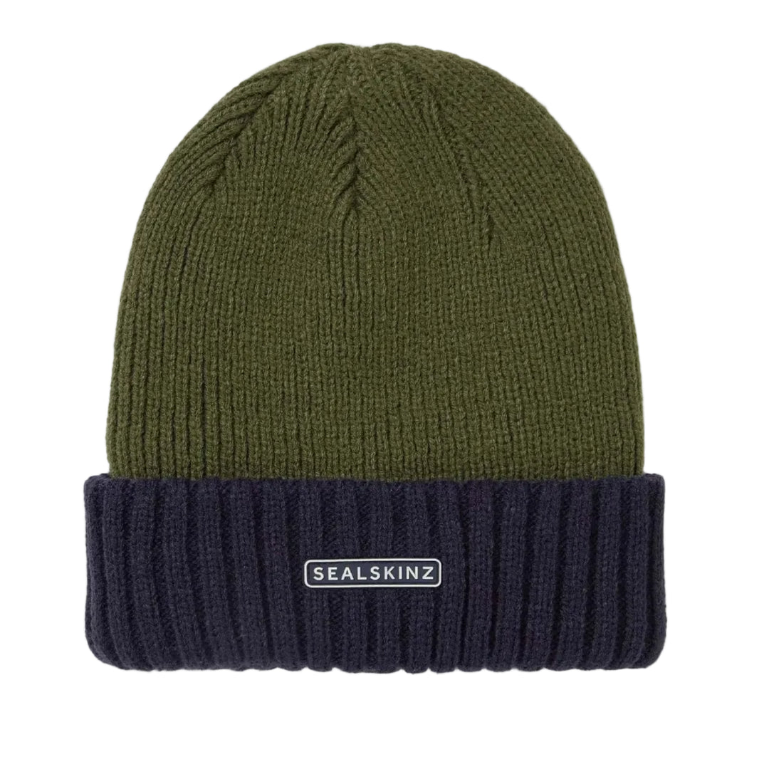 Sealskinz - Bacton Waterproof Cold Weather Roll Cuff Beanie Hat - Olive/Navy