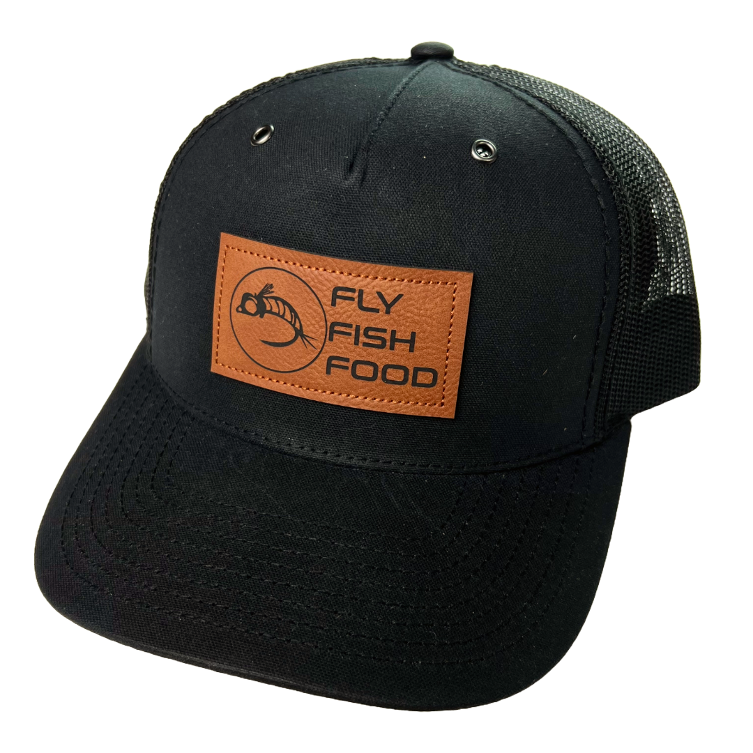 Fly Fish Food Logo Leather Patch Hat - Black