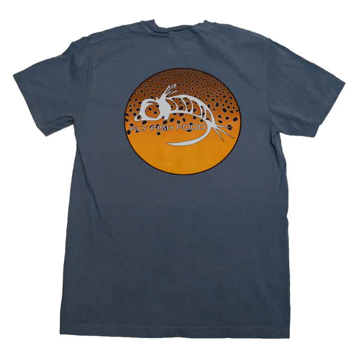 Fly Fish Food Brown Trout Logo Tee - Blue