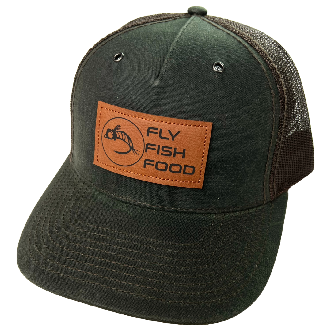 Fly Fish Food Logo Leather Patch Hat - Dark Olive