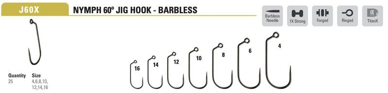 Mustad Heritage J60XAP Barbless Nymph Jig Fly Hook 8 Mustad Heritage J60XAP Barbless Nymph Jig Fly Hook 8