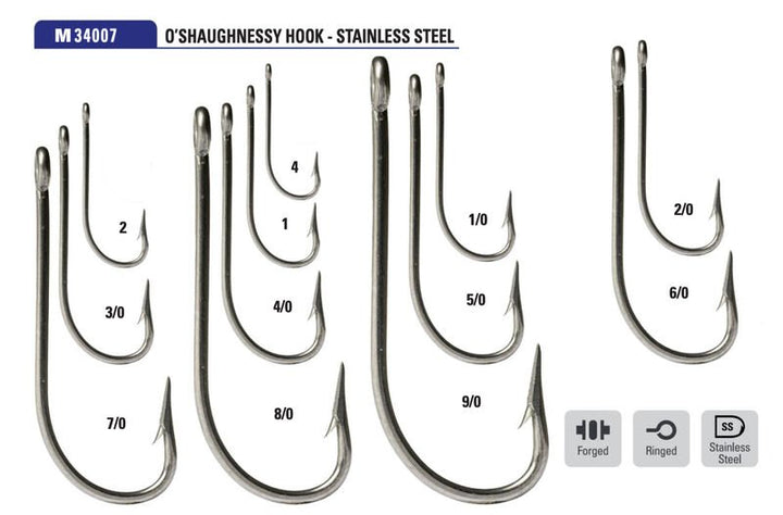 Mustad 34007 O'Shaughnessy Hook - Stainless Steel 8/0