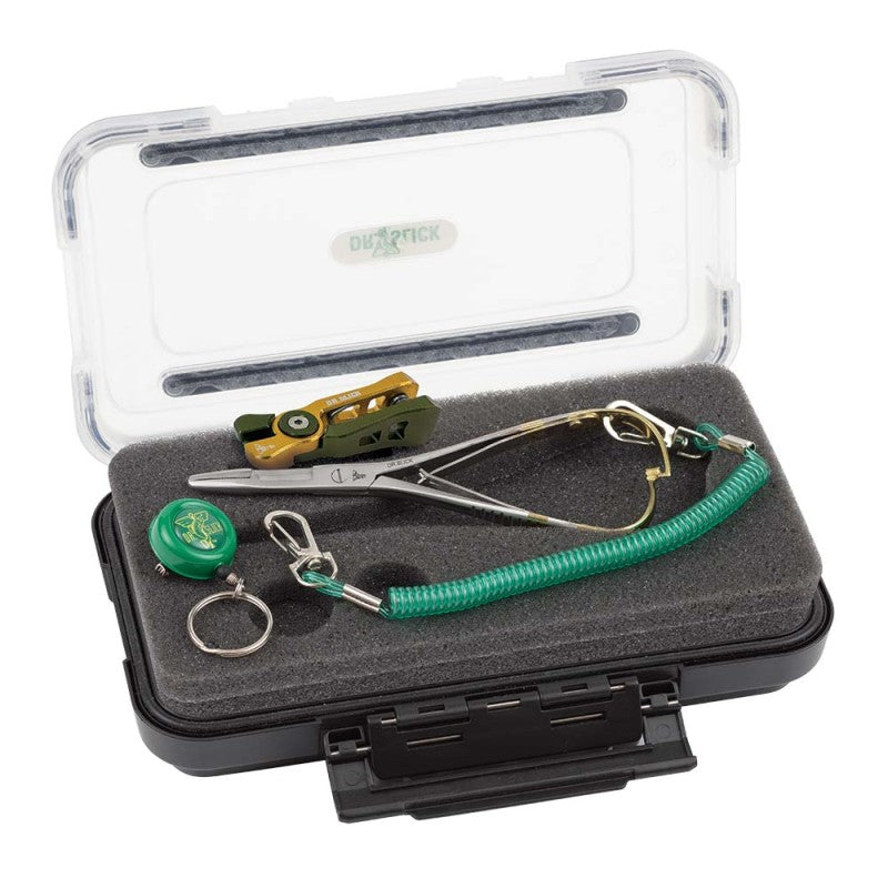 Mitten Scissor Clamp Gift Set Nipper, Retractor &amp; 5-1/2" Gold Mitten Scissor Clamp in Large Fly Box