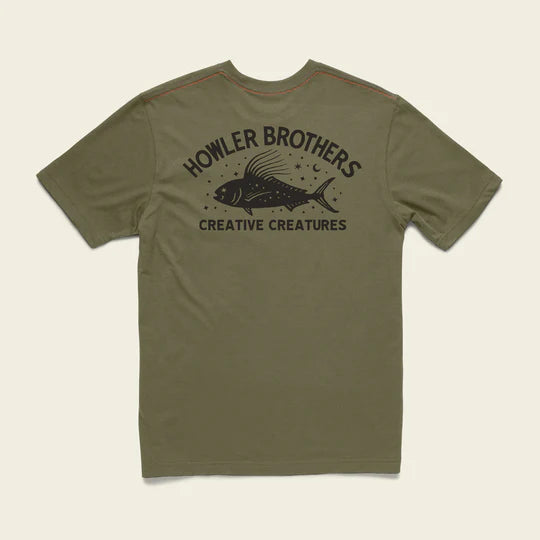Howler Bros -Creative Creatures Roosterfish Pocket T-Shirt - Olive