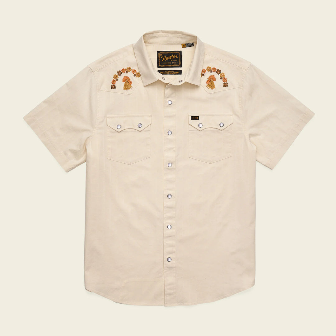 Howler Bros - Crosscut Deluxe Shortsleeve Shirt - Fowl Play: Off White Dobby - Apparel - Fly Fish Food