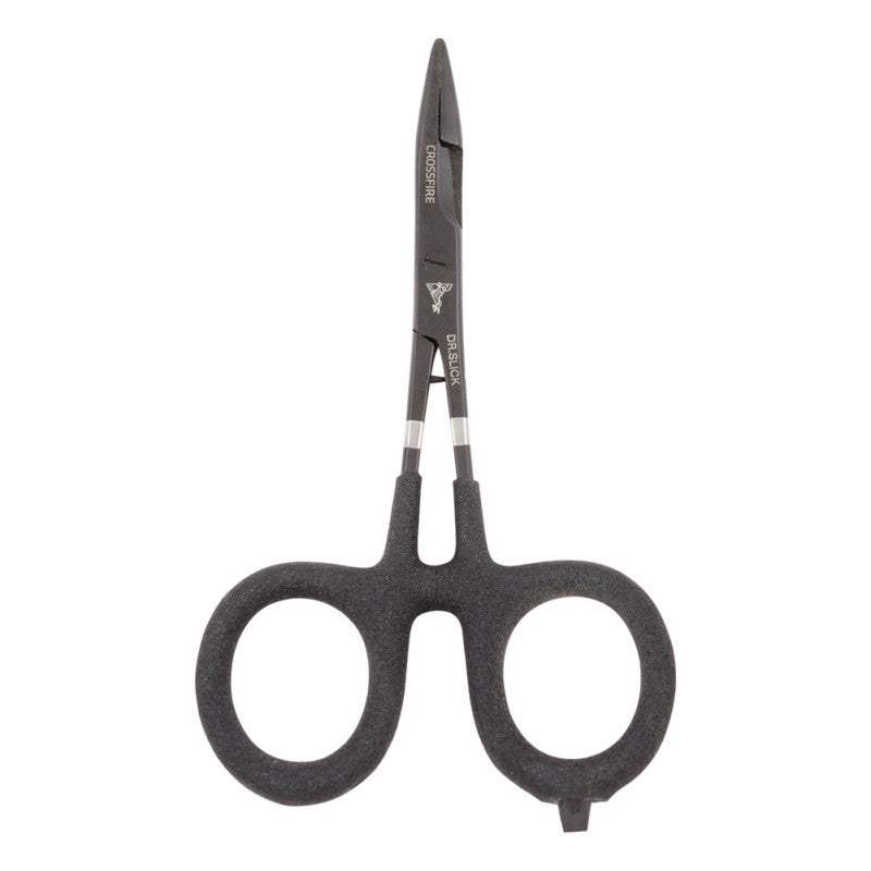 Scissor Clamp, 5", Black with Black Textured Rubber Loops, Straight, Tapered Jaw, (1/2)