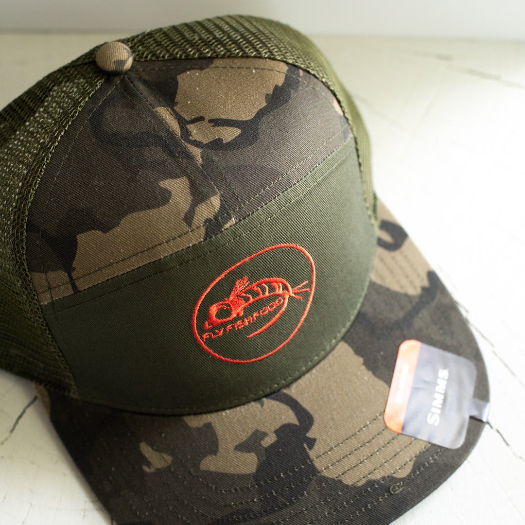 Simms 7-Panel Trucker - Fly Fish Food Logo - Olive