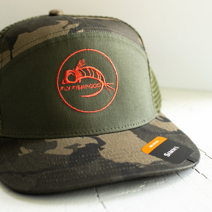 Simms 7-Panel Trucker - Fly Fish Food Logo - Olive
