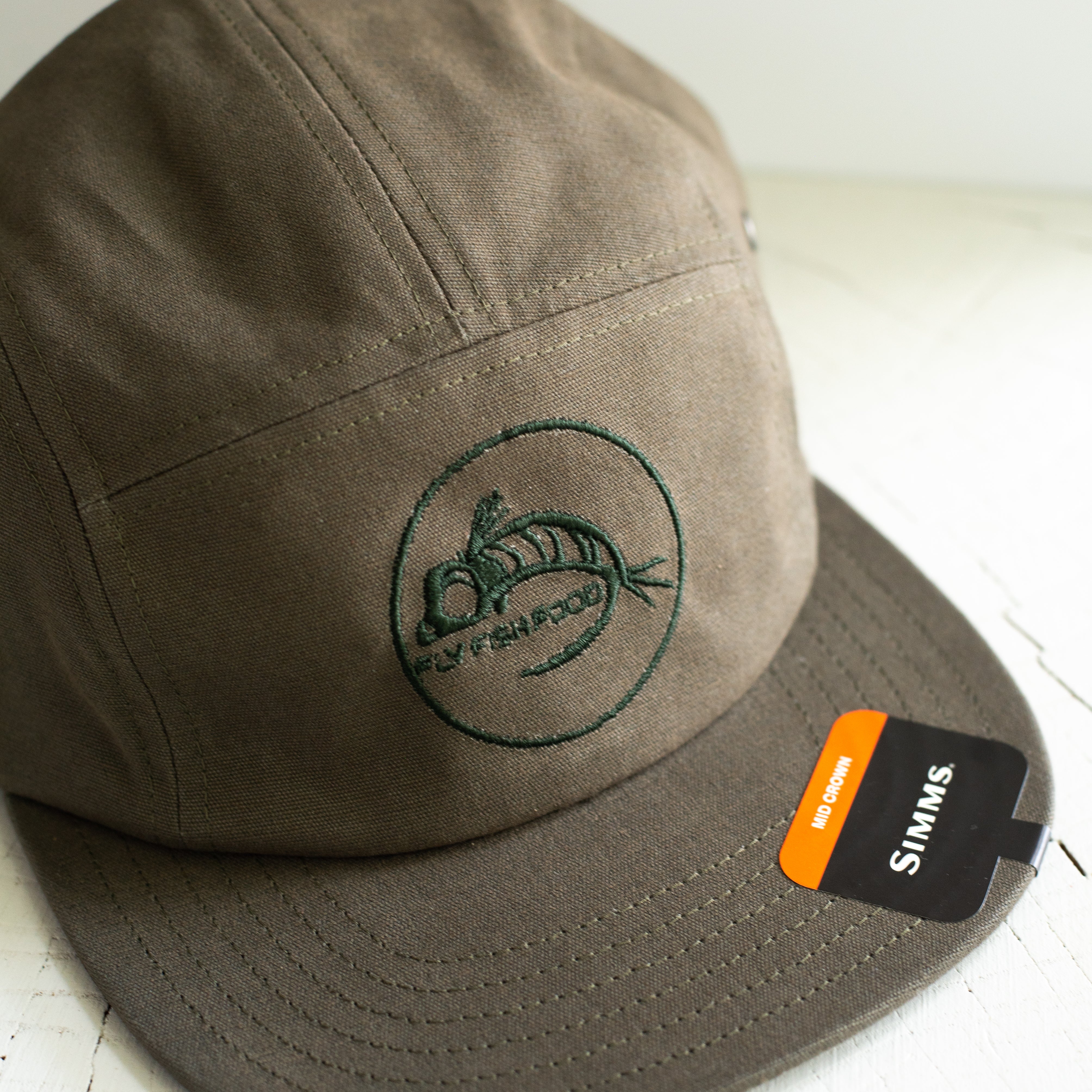 Simms Camper Hat Fly Fish Food Logo Olive
