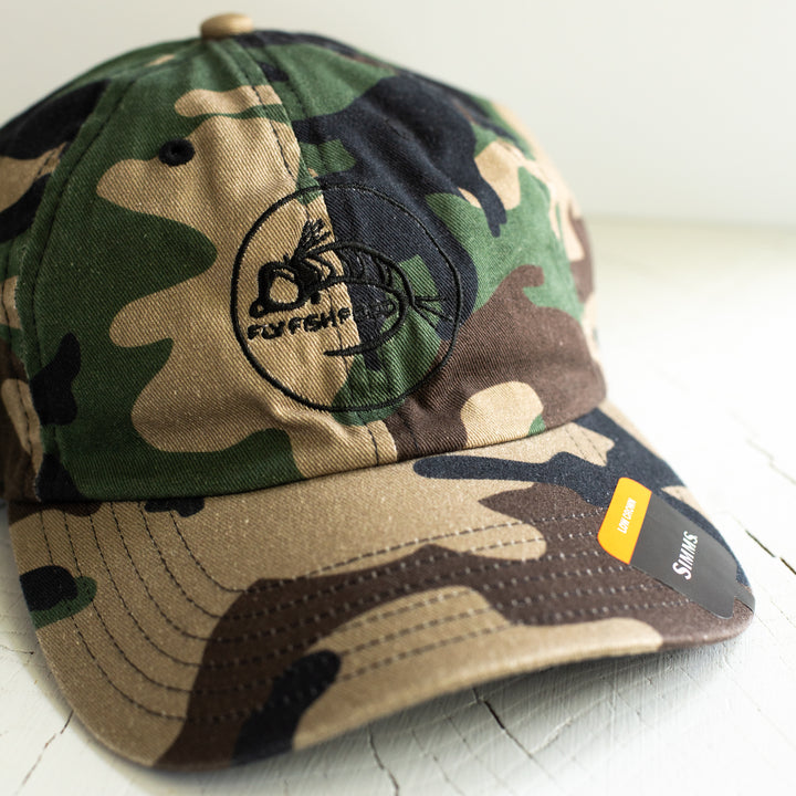 Simms Single Haul Cap - Fly Fish Food Logo - Woodland Camo