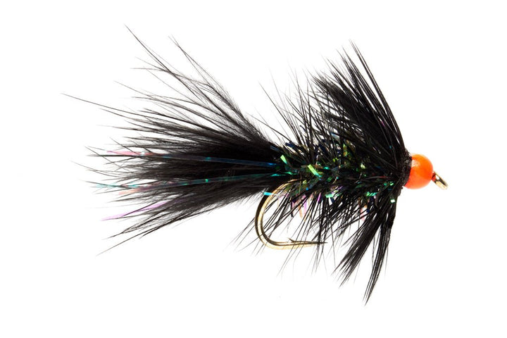 Mini Shimmer Bugger - Black & Orange Bead - Flies - Fly Fish Food
