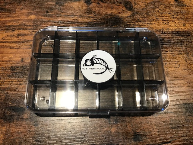 Fly Fish Food Logo Fly Box, Ultra Clear 18 Compartments - Large