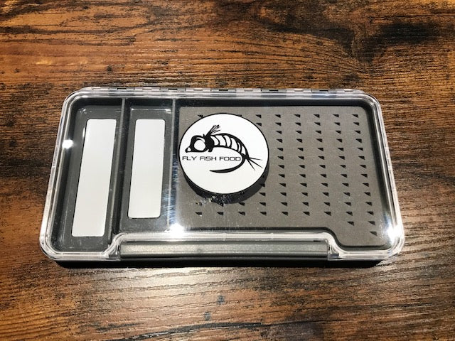 Fly Fish Food Logo Fly Box, Clear Single Sided with 2 Magnetic Compart