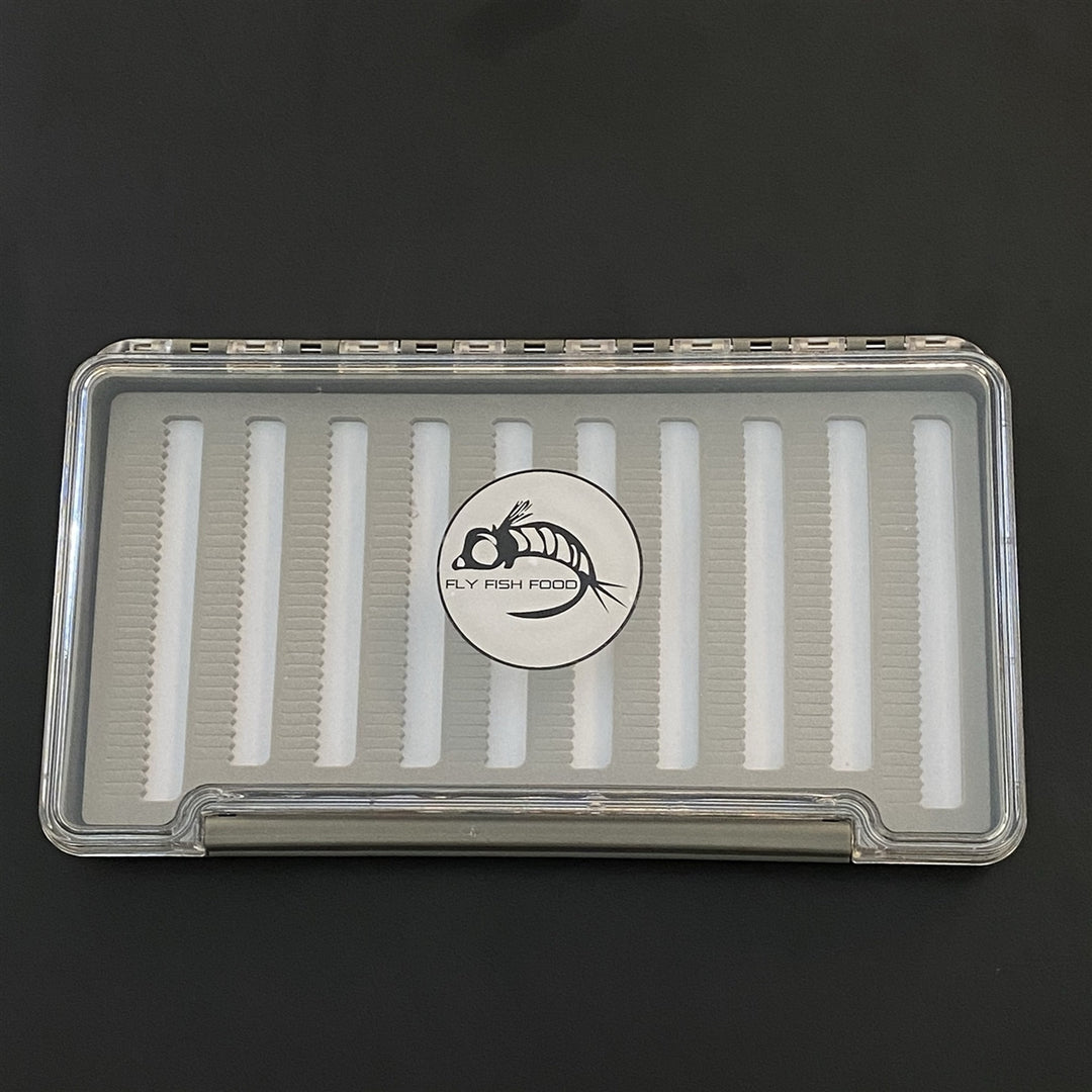 FLY FISH FOOD LOGO FLY BOX, CLEAR SINGLE SIDED - X-LARGE WITH DRY FLY FOAM