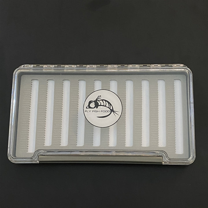 FLY FISH FOOD LOGO FLY BOX, CLEAR SINGLE SIDED - X - LARGE WITH DRY FLY FOAM - Fly Boxes - Fly Fish Food