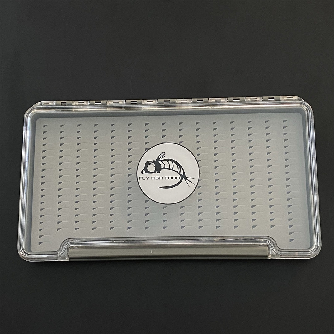 FLY FISH FOOD LOGO FLY BOX, CLEAR SINGLE SIDED - X-LARGE WITH EASY GRIP FOAM