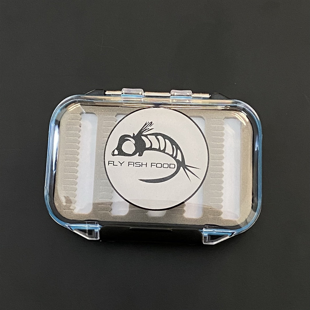 FLY FISH FOOD LOGO FLY BOX, CLEAR DOUBLE SIDED - SMALL, DRY AND NYMPH FOAM