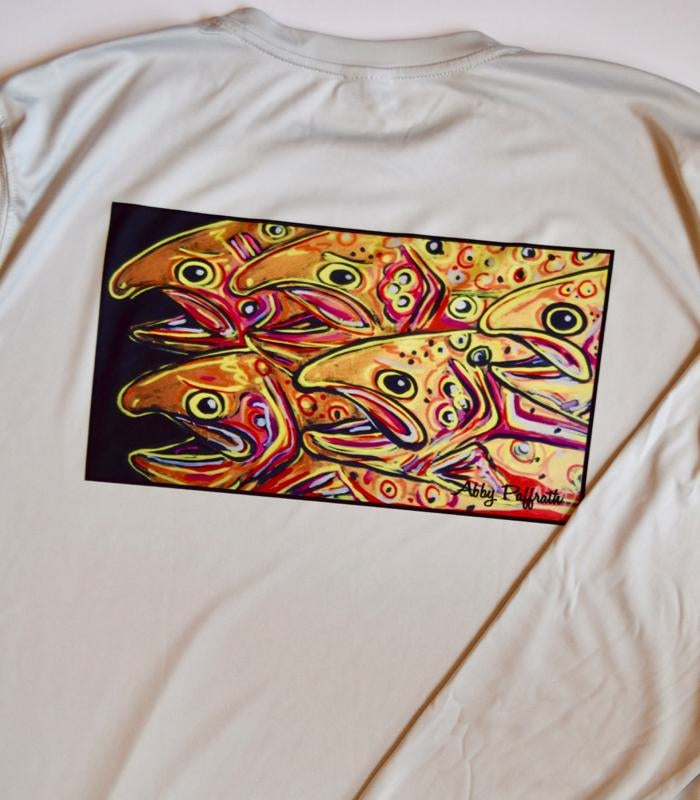 Art 4 All Golden Trout Sun Shirt with Fly Fish Food Logo